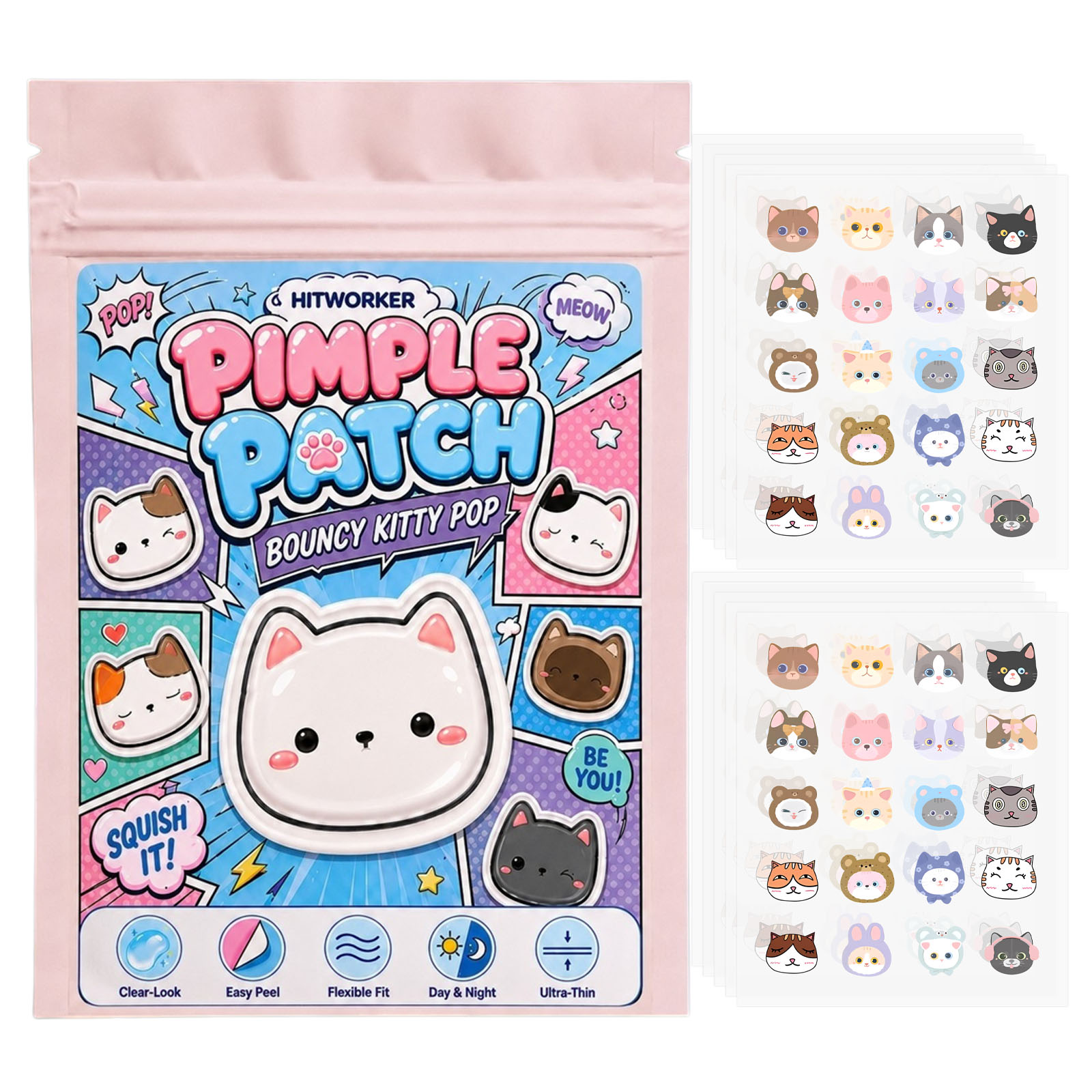 100pcs Plester Jerawat Kucing  - Hydrocolloid Pimple Patch ulasan dan harga
